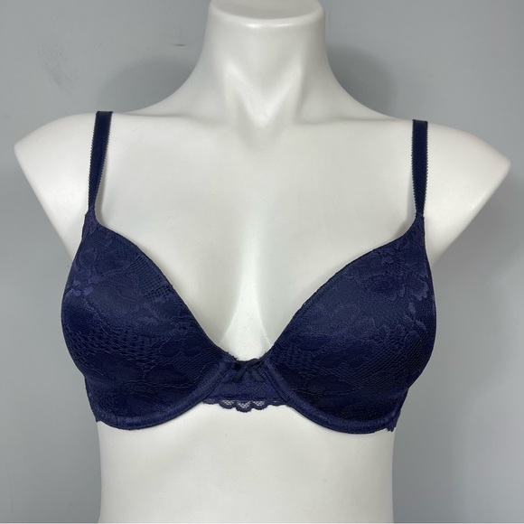Savage x Fenty by Rihanna Allover Lace T-Shirt Bra 32D Purple Blue Sexy Push Up - Picture 6 of 16